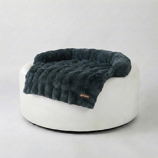 Pelsbarn Dog Bed for Couch, Luxurious Sofa Bed for Dogs with Non-Slip Oxford Bottom - Faux Rabbit Fur with Removable Cover, Small, Gray - 28x28 in