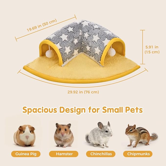 Avont Guinea Pig Hideout Tunnel Bed, Large Washable Hideaway House with Play Tunnel for Small Animals, Chinchillas Hamsters Chipmunks Dwarf Rabbits Rats -Star