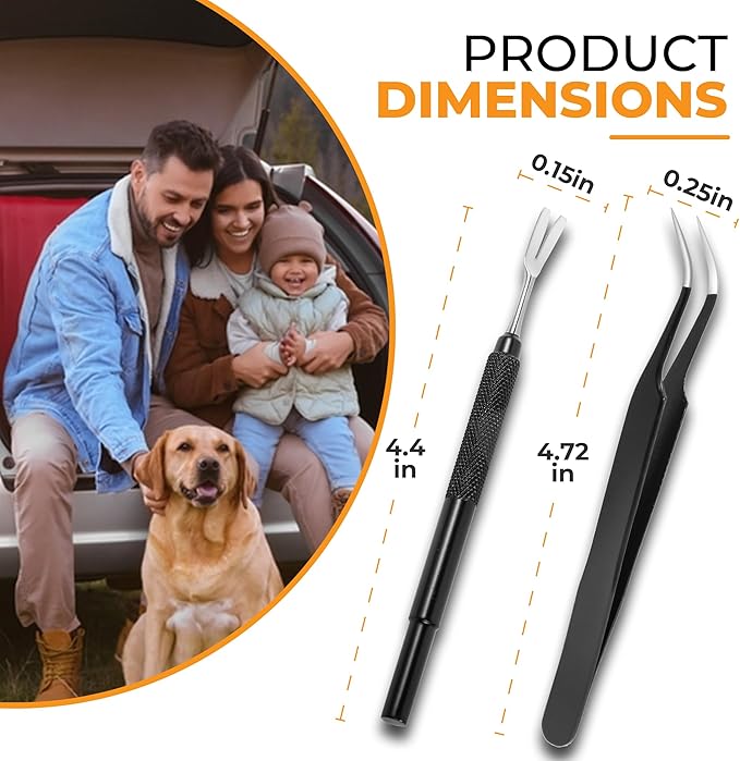 AKOSN Premium Tick Removal Tool - Stainless Steel Flea Remover for Pets Dogs Cats Humans -Safe Tick Control Puller &Precision Fine Point Tweezers to Completed Remove All Size Ticks, 1 Set