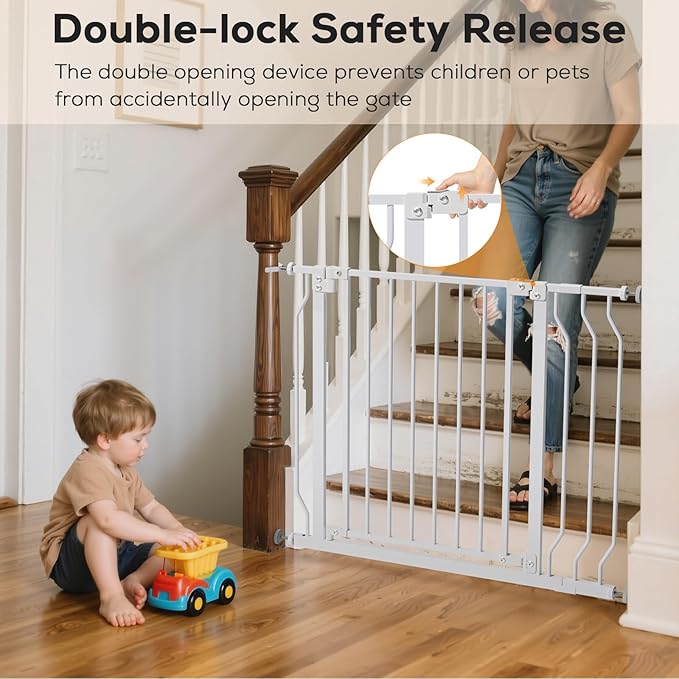 29-48" c, Baby Safety Essentials, Auto Close Gate for Doorways, Easy Install Pressure Mounted Dog Gate Indoor, Pet Gates for Dogs, White