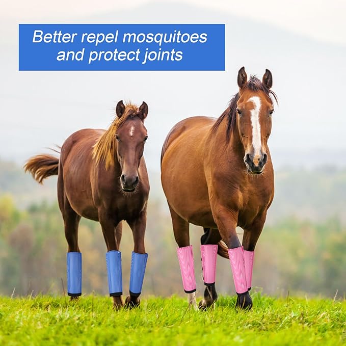 Set of 8 Mesh Fly Boots for Horse Breathable Mesh Horse Boots Protective Loose Wraps Adjustable for Preventing Legs Reduces Flies and Mosquitoes Bites(Blue, Pink,M)