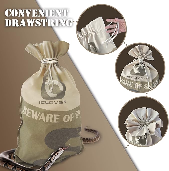 IC ICLOVER Snake Reptile Bag with Drawstring, 20 x 28 Inch Heavy Duty Large Snake Hunting Sack Pouch with Sewn Bottom Corners for Moving Transporting Capturing Hunting Catching Rattlesnakes Reptiles