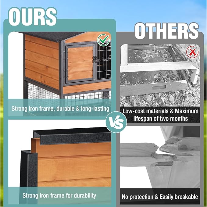 Suumerpety 2-Story Rabbit Cage with Chew-Proof Metal Frame for Indoor/Outdoor - 62" Bunny Hutch Guinea Pig Cages with 6 Locking Wheels & 2 Removable Trays for Rabbits/Guinea Pigs