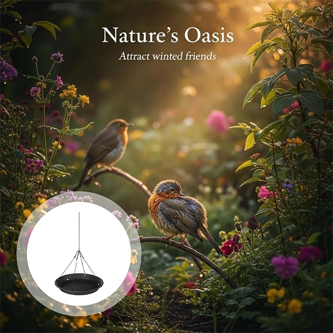 Generic 2 Pcs Bird Feeder and Bath Combo, 12.8 in Outdoor Hanging Tray, Large Capacity, Easy to Clean