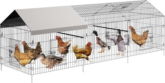 Metal Chicken Coop, Chicken Run for Yard with Cover, Outdoor Metal Chicken Cage with 4 Door and 1 Window for Outside Duck Rabbit Hen, 130"×40"×40"