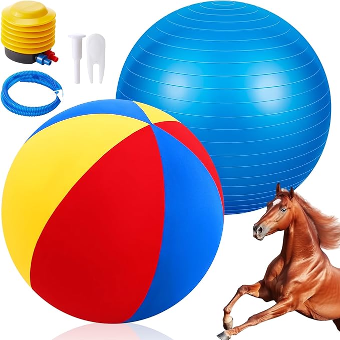 Giant Herding Ball with Ball Cover Anti Burst Please Watch VCR for How to Inflation Horse Toys for Horses Entertainment Play, Pump Included(Cute,48 Inch,Colorful)