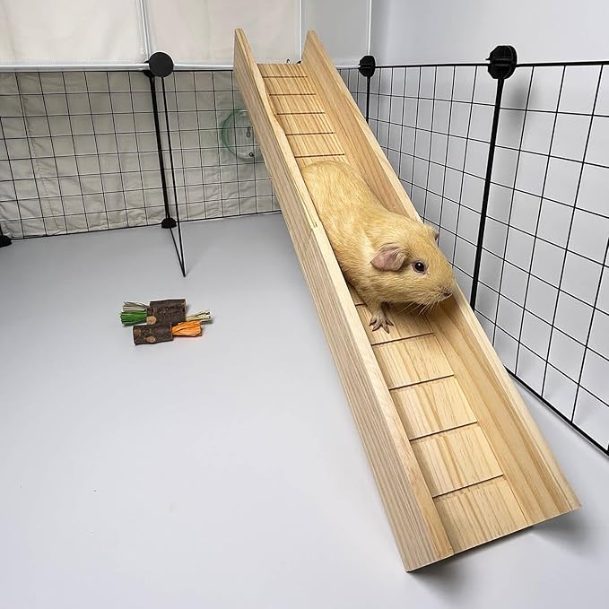 Guinea Pig Bridge, Small Animal Wooden Ladder Ramp, Guinea Pig Cage Ramp Bridge, Guinea Pig Cage Accessories for Guinea Pigs, Ferrets, Chinchillas (Large)