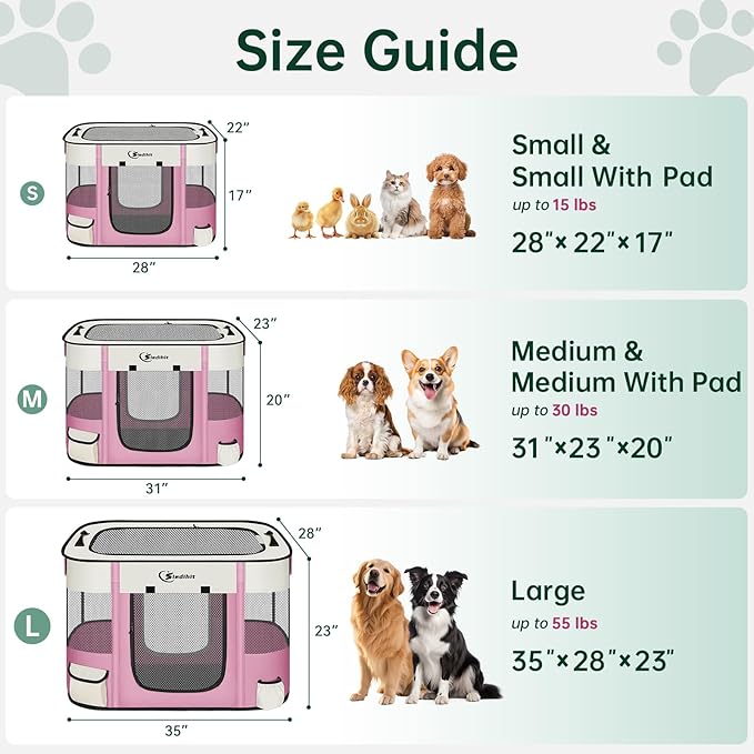 Dog Playpen,Cat Pet Puppy Pen,Portable Playpens for Dogs Indoor Outdoor Travel Camping Use,Foldable Dog Kennel Tent Crate for Rabbit Small Animals with Carrying Case (Pink, Large)
