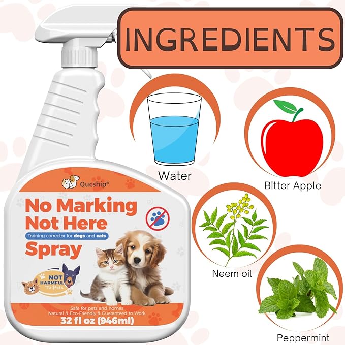 Qucship 32oz No Pee Spray for Dogs Inside, Stop Dog Urinating in House with No More Peeing, Indoor Dog No Marking Spray for Furniture & Carpet, Best Don't Pee Here Dogs Right