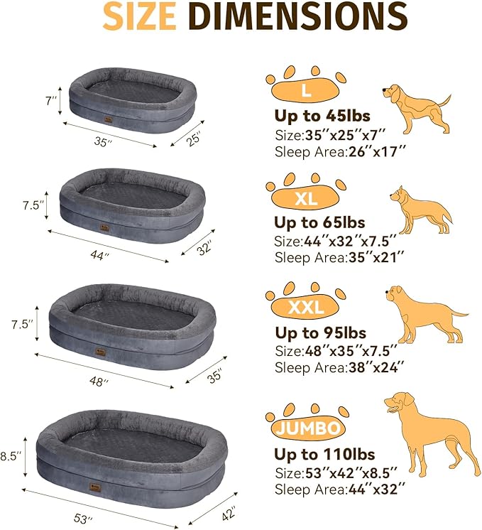 Orthopedic Dog Bed for Extra Large Dogs, XL Waterproof Dog Bed with Bolsters, Supportive Egg Crate Foam Pet Couch Bed with Removable Washable Cover & Non-Slip Bottom, Dark Grey