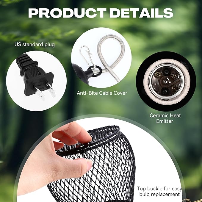 Retisee 2 Pcs Reptile Heat Lamp Cap Reptiles Anti-Scald Lampshade with Power Switch and Anti-bite Hook for Lizards Snakes Chicks, Bulb 100w Not Included