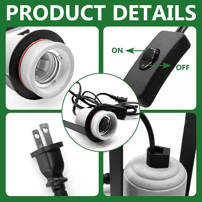 2PCS Reptile Light Fixture,Bearded Dragon Heat Lamp Holder Bracket with Thermometer,Pet Heating Light Ceramic Socket,Lamp Fixture for Amphibian,Gecko,Iguana,Lizard,Snake,Turtle (Deep-U)