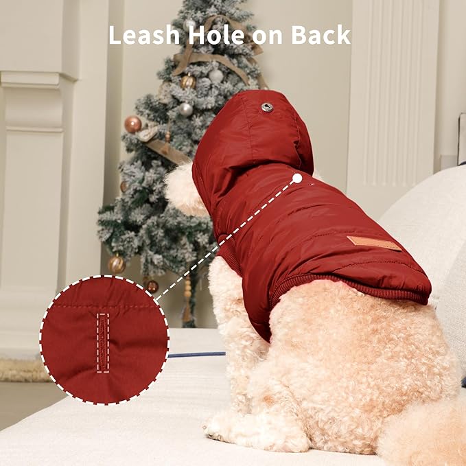 Vecomfy Fleece Lining Extra Warm Dog Hoodie in Winter for Small Dogs Jacket Puppy Coats with Hooded,Red M
