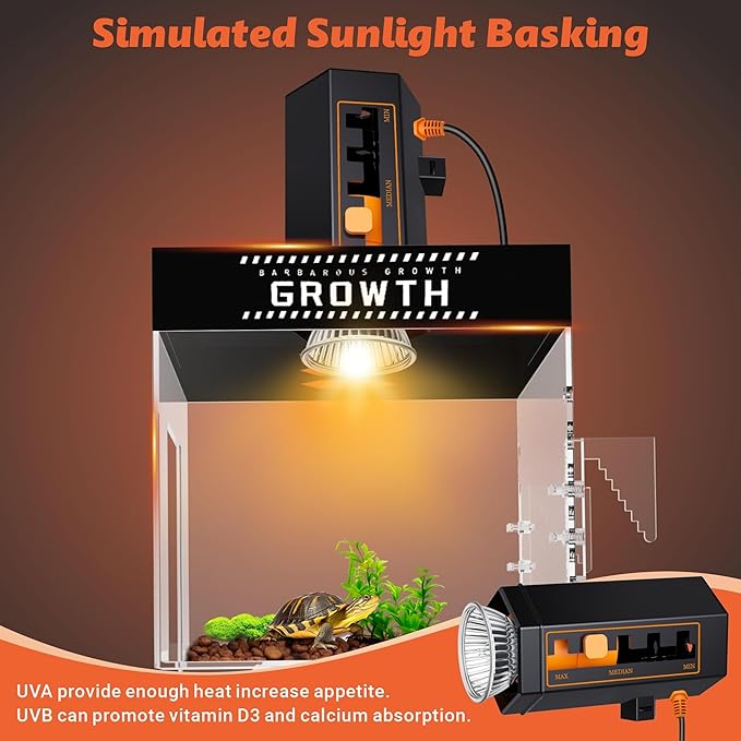 GOZILLA Adjustable Turtle Basking Platform with Basking Lamp, 11.8x7.9x7.9''Acrylic Turtle Topper & Dock, Hanging Platform Enclosure Warm Room for Small Turtles, Reptiles.(Large)