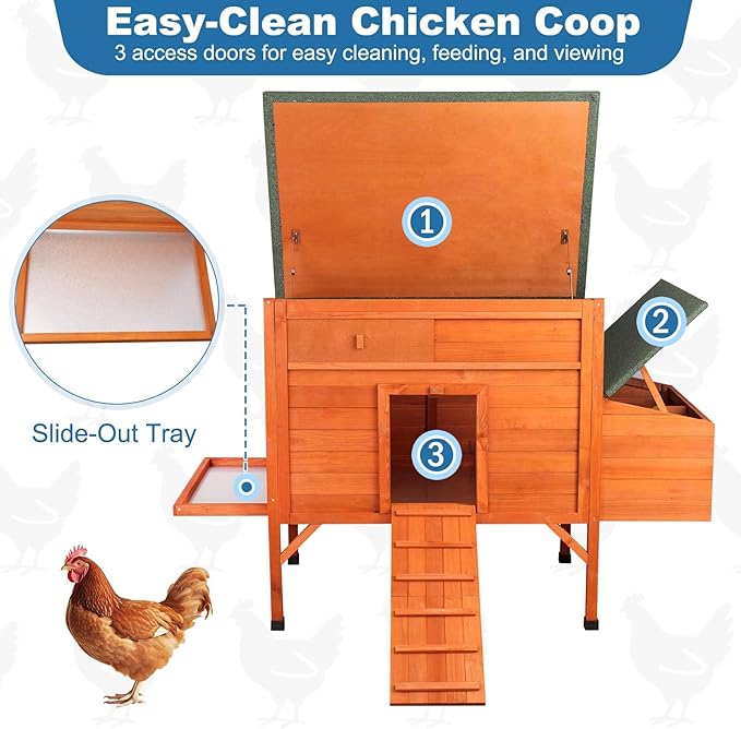 FunXplore Outdoor Chicken Coop Weatherproof Wooden Hen House Small Animal Pet Hutch with Asphalt Roof Elevated Legs Removable PVC Layer Above Nest Box Pull-Out Tray