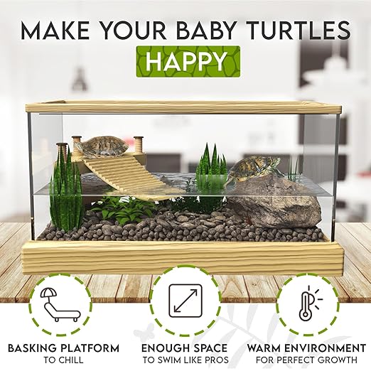 Okkbi Turtle Aquarium Kit Series - New - Aquatic Turtle Tank with Filter and Light + Basking Platform, Perfect Starter Kit for Baby & Juvenile Turtles