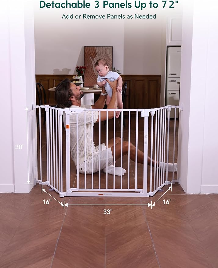 Babelio Baby Gate Extra Wide, Auto Close Dog Gate Pet Gate for House Stairs Doorways Fireplace (White, 72" Wide Gate - 3 Panels)