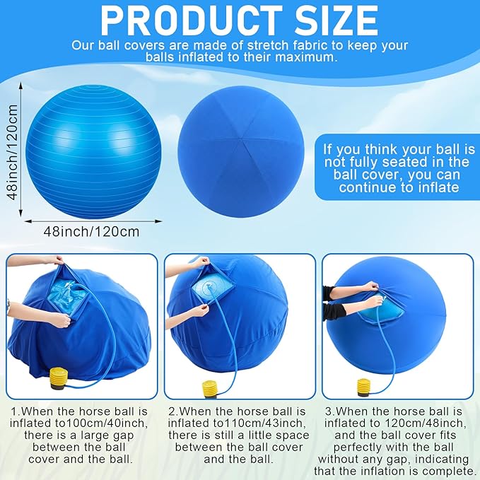 48 Inch Giant Herding Ball with Cover Anti Burst Ball Please Watch VCR for How to Inflation Large Horse Toys for Horse Stable Entertainment Play, Pump Included (Blue)