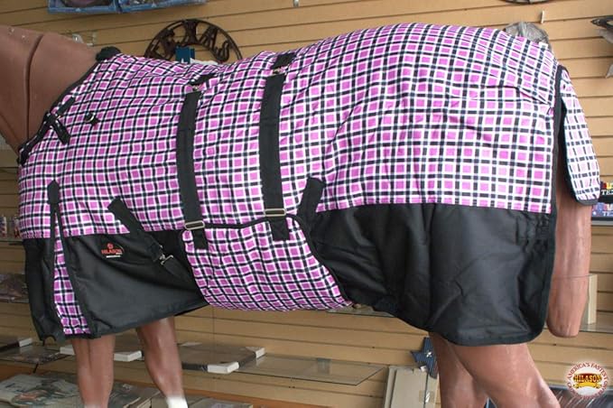 Pink Black Plaid 66 in HILASON 1200D Winter Waterproof Poly Horse Turnout Blanket Belly Wrap