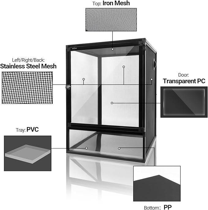 REPTI ZOO 18" x 18" x 24" Reptile Tank, Deluxe Foldable Screen Cage, 34 Gallon Vertical Terrarium with Fogger & Cable Pass, Tall Enclosure for Chameleon, Tree Frog, Crested Gecko, Arboreal Reptiles