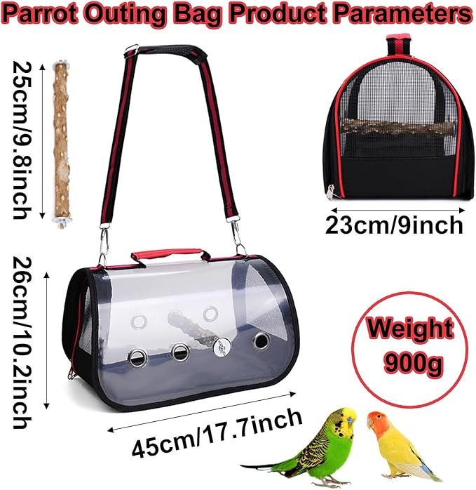 Bird Carrier Travel Cage, Small Bird Carrier, Portable Transparent Carrier Cage Pet Hamster Breathable Out Bag Suitcase for Parakeet, Parrot, Cockatiel, Guinea Pig for Hiking (Size : Large)