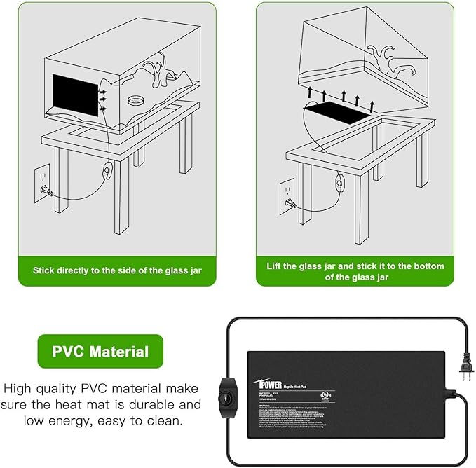 iPower 8x18 Inch Reptile Heating Pad with Adjustable Controller Knob, Under Tank Heater Mat for Turtles, Lizards, Snakes, Amphibians & Small Pets, 2 Pack