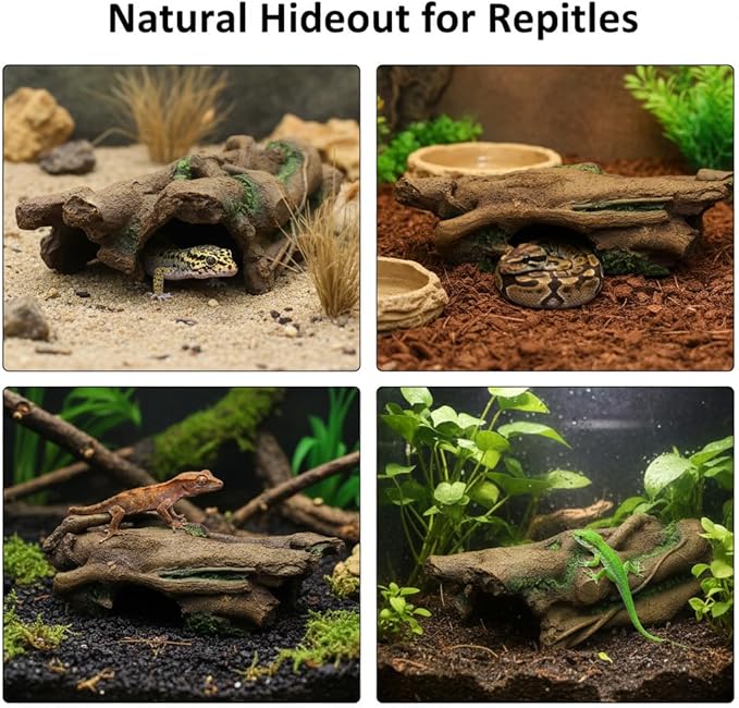 JIHAQUA Aquarium Resin Bark Terrarium Decor, Lizard, Snake or Reptile Hide,Lizard, Spider and Aquarium Fish Hide Cave (Large Bark B)