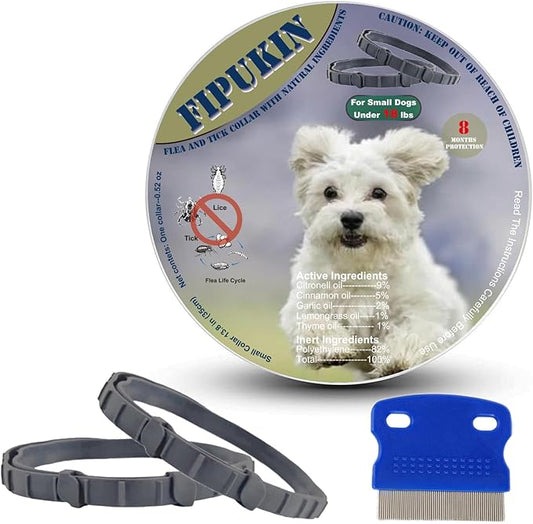 Flea and Tick Collar for Small Dogs, 2‑Pack | 8‑Month Waterproof Protection with Natural Essential Oils | Includes Comb