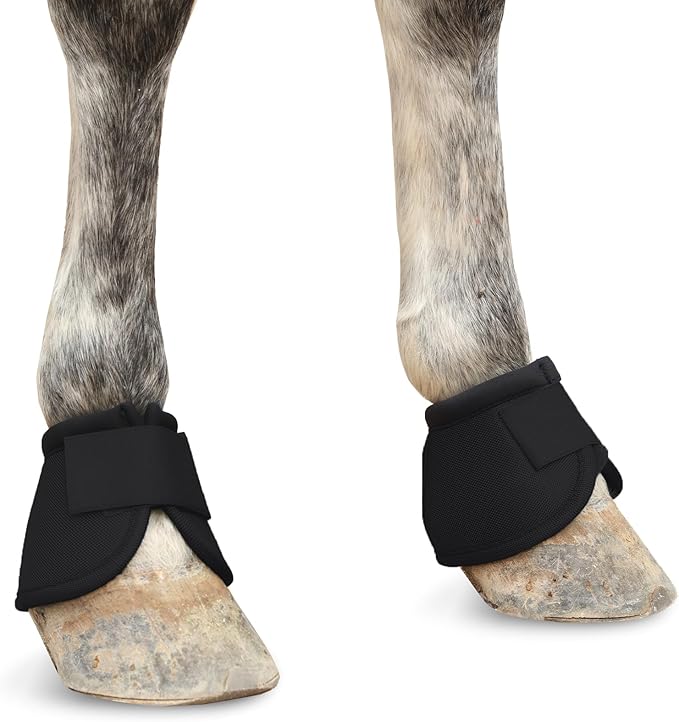 Equine Ballistic Overreach Bell Boots, No-Turn Horse Hoof Protection Boots (Sold in Pairs) Black Medium