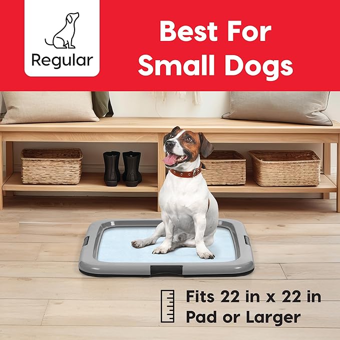IRIS USA Pee Pad Holder for Dogs and Puppies, Potty Training Tray with Secured Latches, Non-Skid Feet, Leak Protection, Easy Clean Surface, Fits 22"x 22" Puppy Pads Size or Larger, 2 Pack, Black/Gray