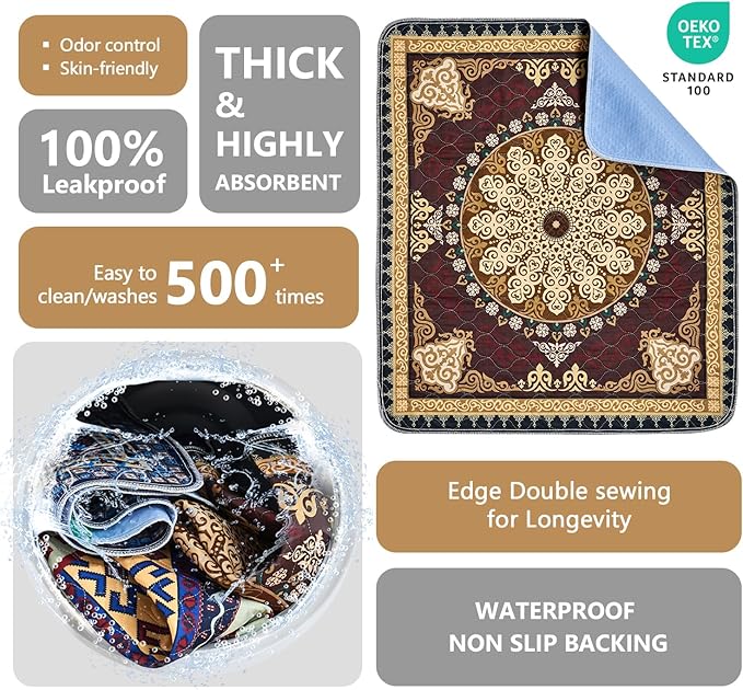 Qeils Washable Pee Pads, Reusable Puppy Pads Super Absorbent Leakproof Dog Training Pads, Non-Slip Wee Wee Pads for Crate, Floor, Potty Pads Feeding Mat Dog Pee 2 Pack 48"x48"
