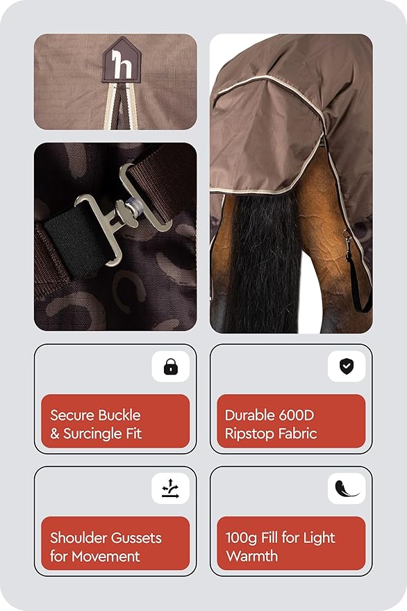 HORZE Glasgow Lightweight Waterproof Horse Turnout Blanket (100g Fill) - Chocolate Plum - 78 in