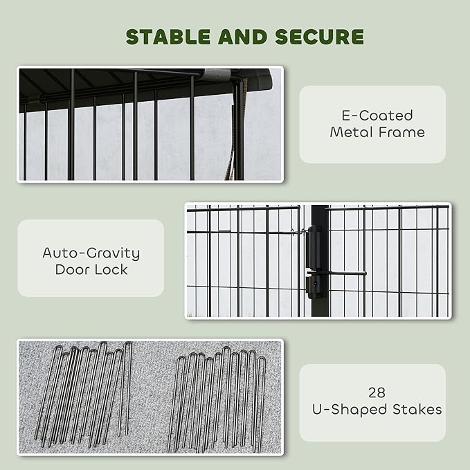 PawHut Metal Chicken Coop, Large Chicken Run with Water-Resistant & Anti-UV Cover for 7-9 Hens, Outdoor Hen House Rabbit Hutch with 10 Doors for Duck, Small Animal, for Backyard, 21' x 3.5' x 3.6'