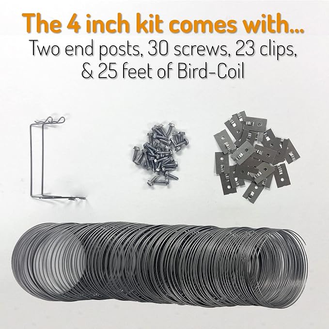 Bird Barrier Bird Coil – Professional Stainless Steel Bird Deterrent Coils – Bird Control for Balconies, Parapets, Exposed Ledges Ideal for Pigeons and Larger Birds – Includes End Posts and Fasteners