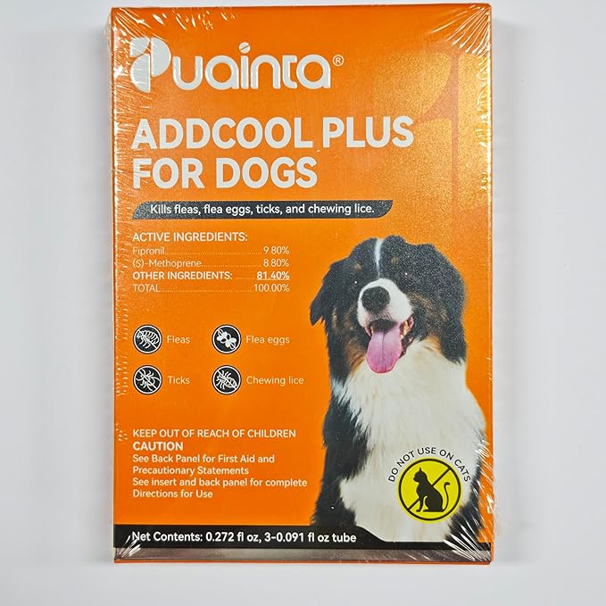 PUAINTA Addcool Plus Flea and Tick Prevention for Large Dogs (45-88 lbs), Professional Topical Treatment, 3 Monthly Doses, Fast-Acting Waterproof Dog Flea Drops