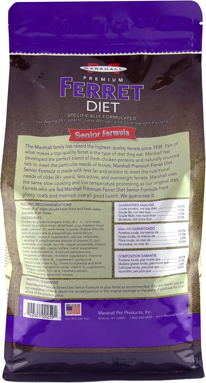 Marshall Premium Ferret Diet Senior Formula – 4 lbs – Supports Digestion, Muscle Health & Vitality – Balanced Nutrition for Aging Ferrets with Essential Nutrients