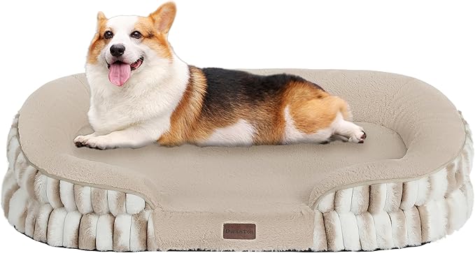 Dwanton Orthopedic Dog Bed for Medium Dogs with Gel Memory Foam, Waterproof Dog Sofa, Washable Pet Bed with Four Sided Bolster Cushion, Removable Cover & Non-Slip Bottom, 36", Tie-dye Khaki