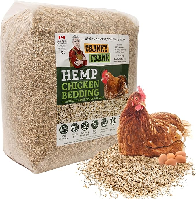 Cranky Frank Chicken Hemp Bedding - 75 Usable Liters, 20 LB - All Natural, Dust-Free, Bedding for Chickens and Pets - Super Absorbent