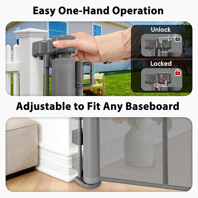 200" Extra Long Baby Gate Retractable Dog Gate, 16ft Retractable Baby Gate Extra Wide Garage Gate, 48" Tall Dog Gate Retractable Pet Gate for Wide Openings, Outdoor Retractable Driveway Gate, Gray
