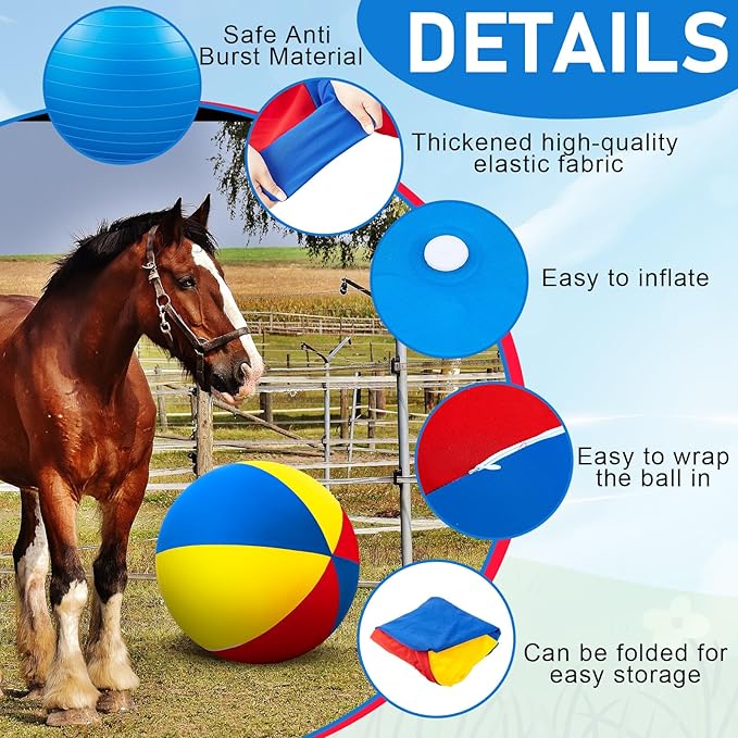 Giant Herding Ball with Ball Cover Anti Burst Please Watch VCR for How to Inflation Horse Toys for Horses Entertainment Play, Pump Included(Cute,40 Inch,Colorful)