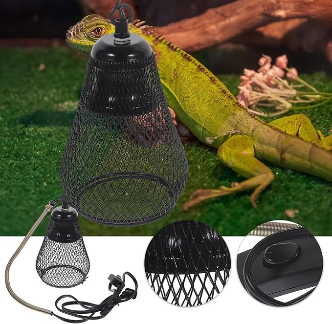 DECHOUS Reptile Heat Lamp Shade Scald Lamp Cover Hook for Safe Heating Design Easy to Install Compatible Reptiles Pet-Friendly Protection Us Plug