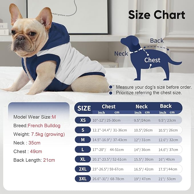 Vecomfy Fleece Lining Extra Warm Dog Hoodie in Winter,Small Dog Jacket Puppy Coats with Hooded,Beige and Blue S