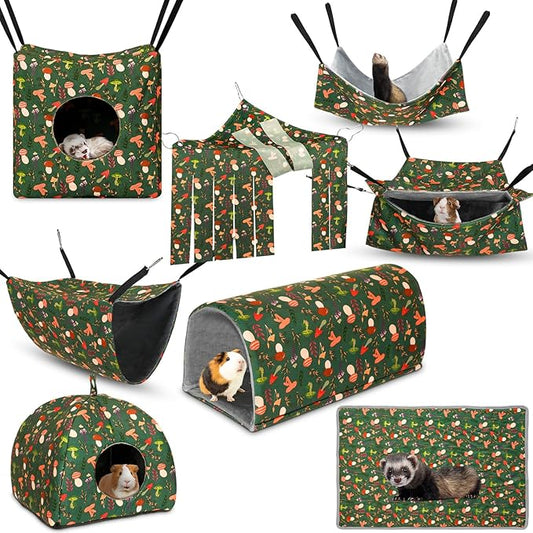 Geelin 8 in 1 Rat Hammock Ferret Hammock Guinea Pig House Hideout Ferret Cave Beds Washable Chinchilla Hamster Cage Accessories Bed Toys for Summer Small Animals Pet Bunny Squirrel