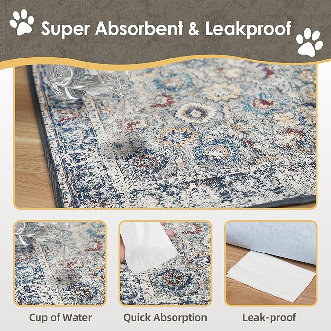 SCLOSE Washable Pee Pad for Dogs Extra Large, 72" x 72" Reusable Puppy Pads Waterproof Dog Rugs, Super Absorbent, Leakproof, Dog Crate Pad, Playpen Mat, Whelping Pads, Vintage