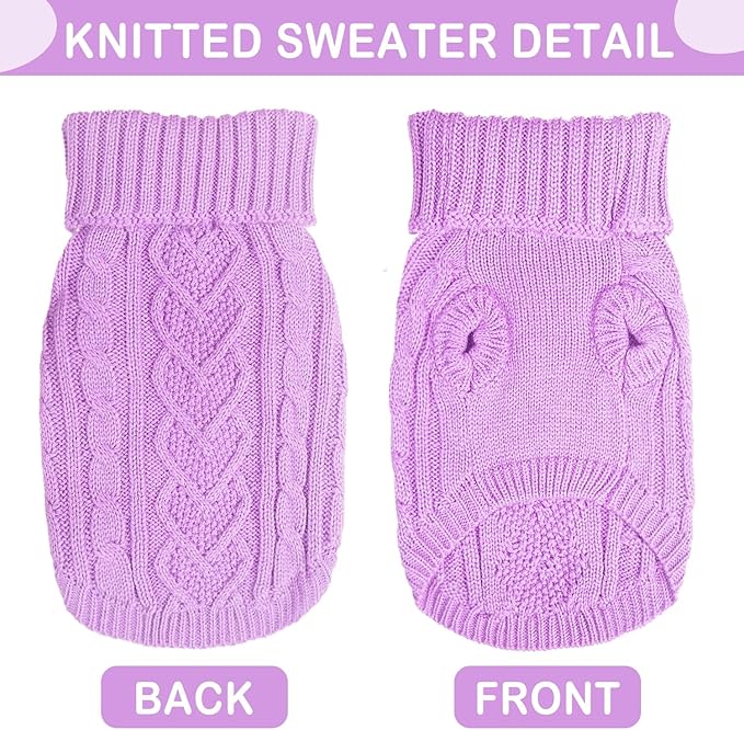 Knitted Dog Sweater Winter Dog Sweaters for Small Dogs Girl Fall Puppy Clothes Turtleneck Design Pet Pullover Knitwear Warm and Soft Doggy Coat Stretchy Cat Sweater Pet Clothes (Purple, Large)