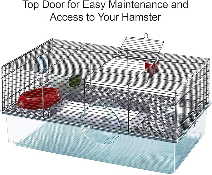 Ferplast Favola Hamster Cage Includes Free Water Bottle, Exercise Wheel, Food Dish & Hamster Hide-Out Large Hamster Cage Measures 23.6L x 14.4W x 11.8H-Inches