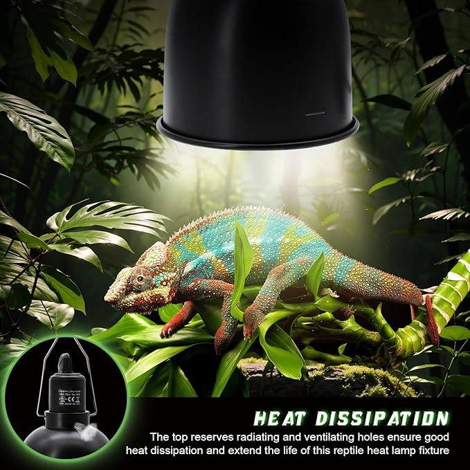 MECESOR Reptile Light Fixture with Dimming Switch and Timer, 5.5 Inch Deep Dome Reptile Heat Lamp Fixture, Reptile Lamp Fixture Cap for UVB Bulb Basking Heat Bulb for Reptile Glass Terrariums, 2PCS