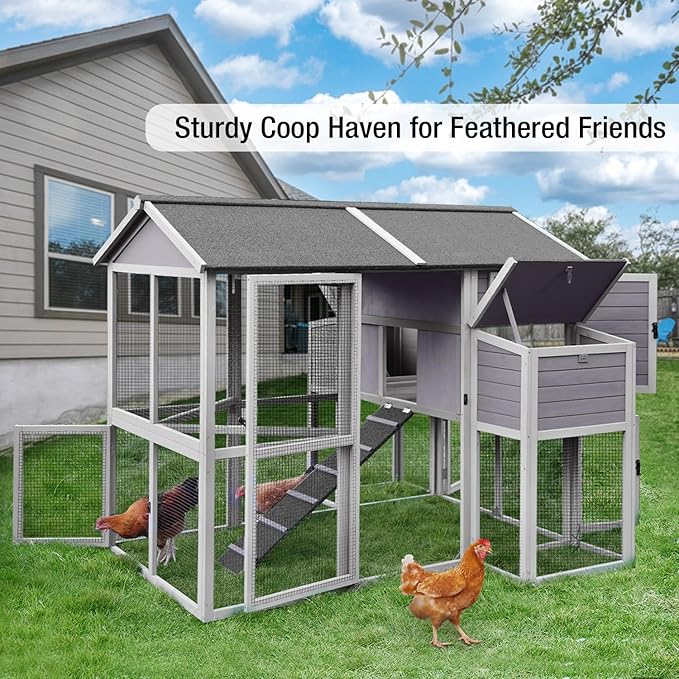 Super Large Chicken Coop - Outdoor Chicken Tractor with 2 Large Nesting Box, Wooden Hen House with Waterproof Asphalt Roof, Poultry Cage with Leakproof Pull-on Tray
