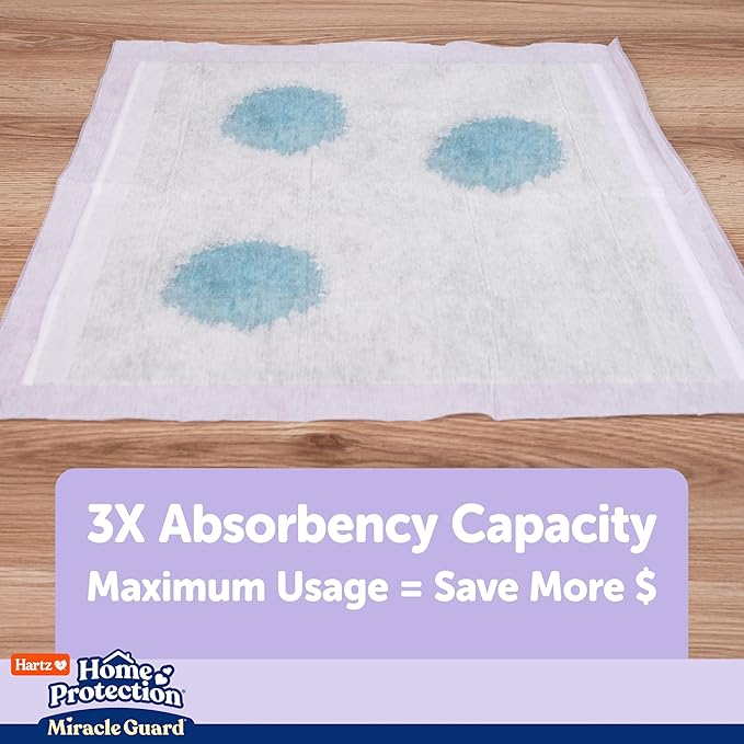 Hartz Miracle Guard Dog and Puppy Dog Pads Max Absorbency 24 Hour Use Odor Eliminating Lavender Scented No Leaks, 3XL Size 20 Count