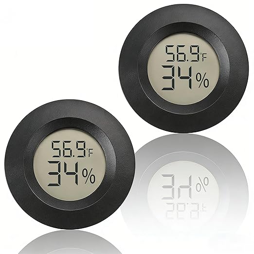 2-Pack Mini Hygrometer Thermometer Indoor Outdoor Round Humidity Meter, Small Digital LCD Monitor Gauge Sensor (℉) or (℃) for Reptile Thermostat, Jars